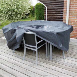 SORARA Schutzhülle gartenmöbel Abdeckung für runden Tisch und Stuhl Set wasserabweisend Ø 240 x 90 cm Grau 