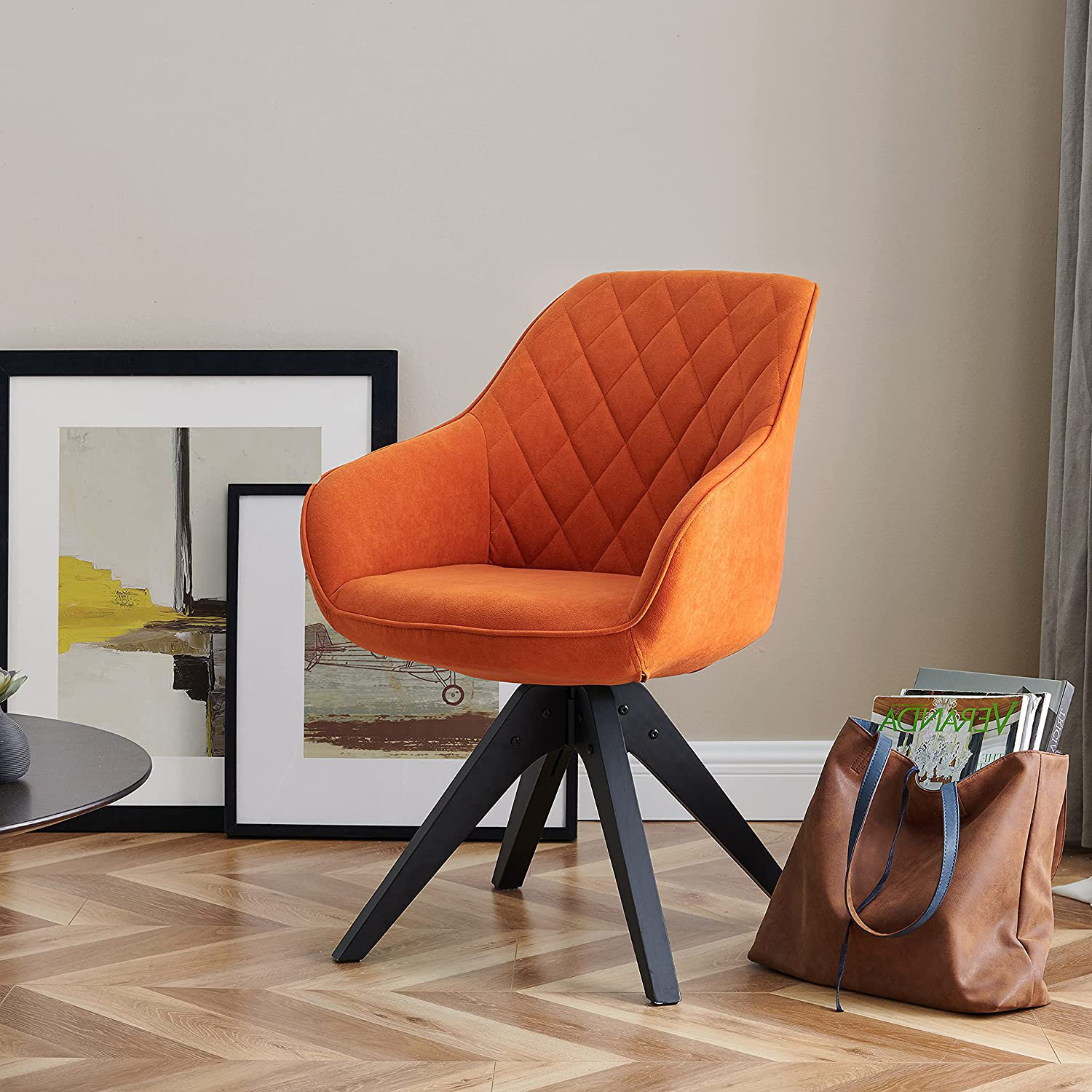 Corrigan Studio® Modern Swivel Accent Chair With Arms, Black Oak Wood