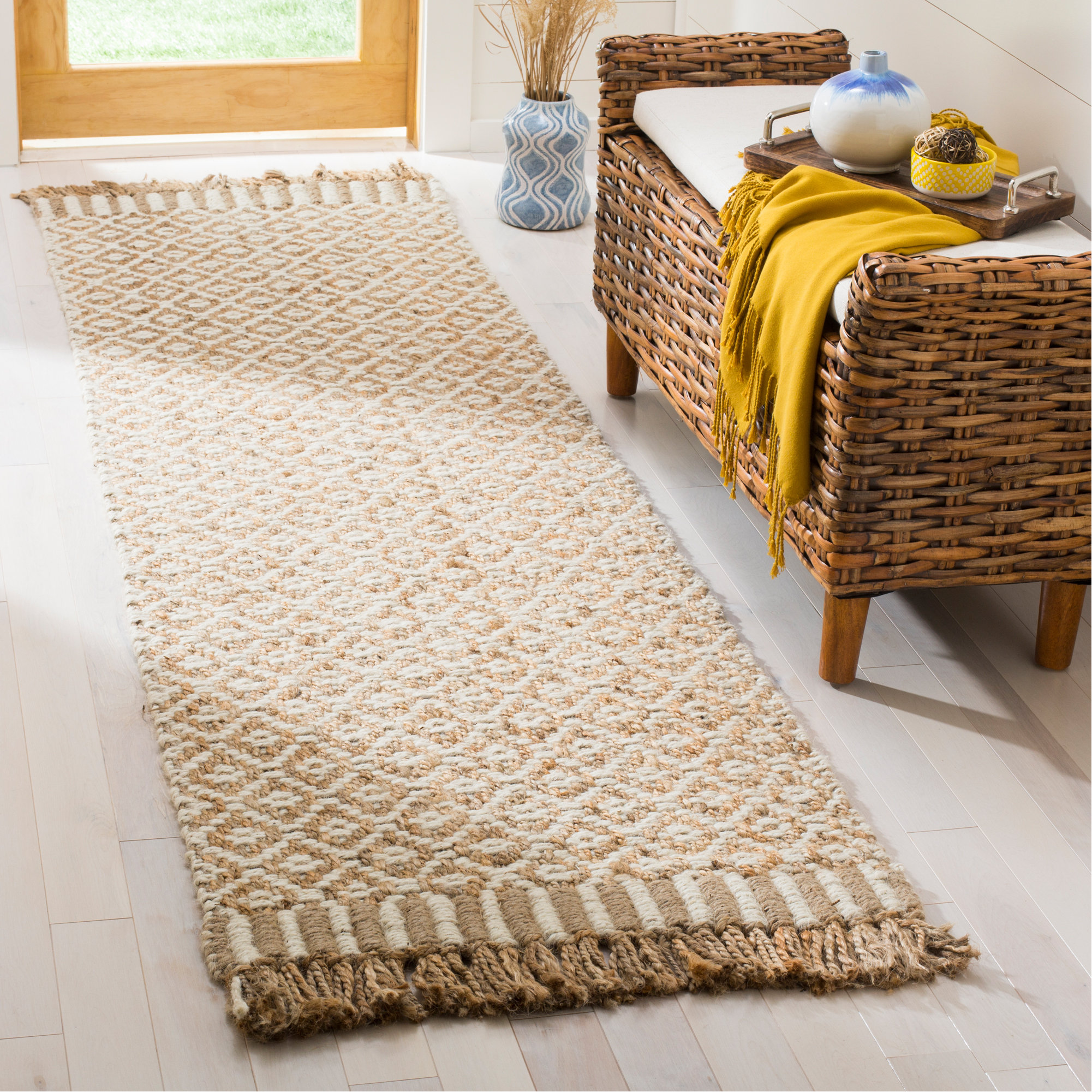 Gracie Oaks Nicholson Geometric Handmade Flatweave Jute/Sisal Natural/Ivory Area Rug & Reviews