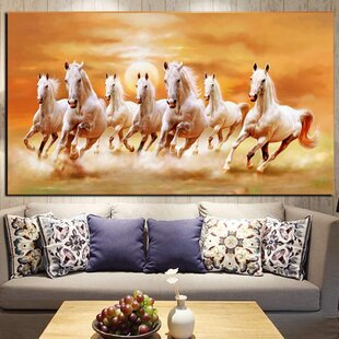 Super Horses Painting 5pCanvas Print White Horse Poster Wall Art Gift Home Decor 