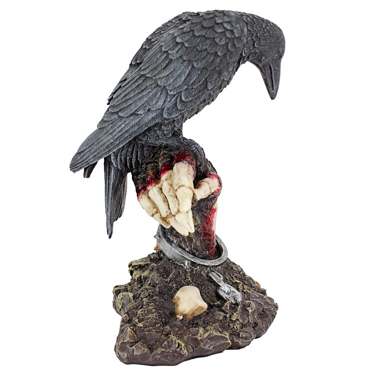 Raven Perch Wall Art Sculpture Statue ~ Realistic Life-Sized Black Crow Figurine 