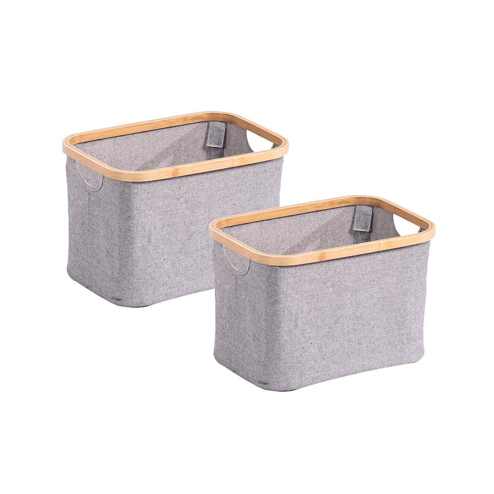Ebern Designs Bamboo Rim Storage Basket gray