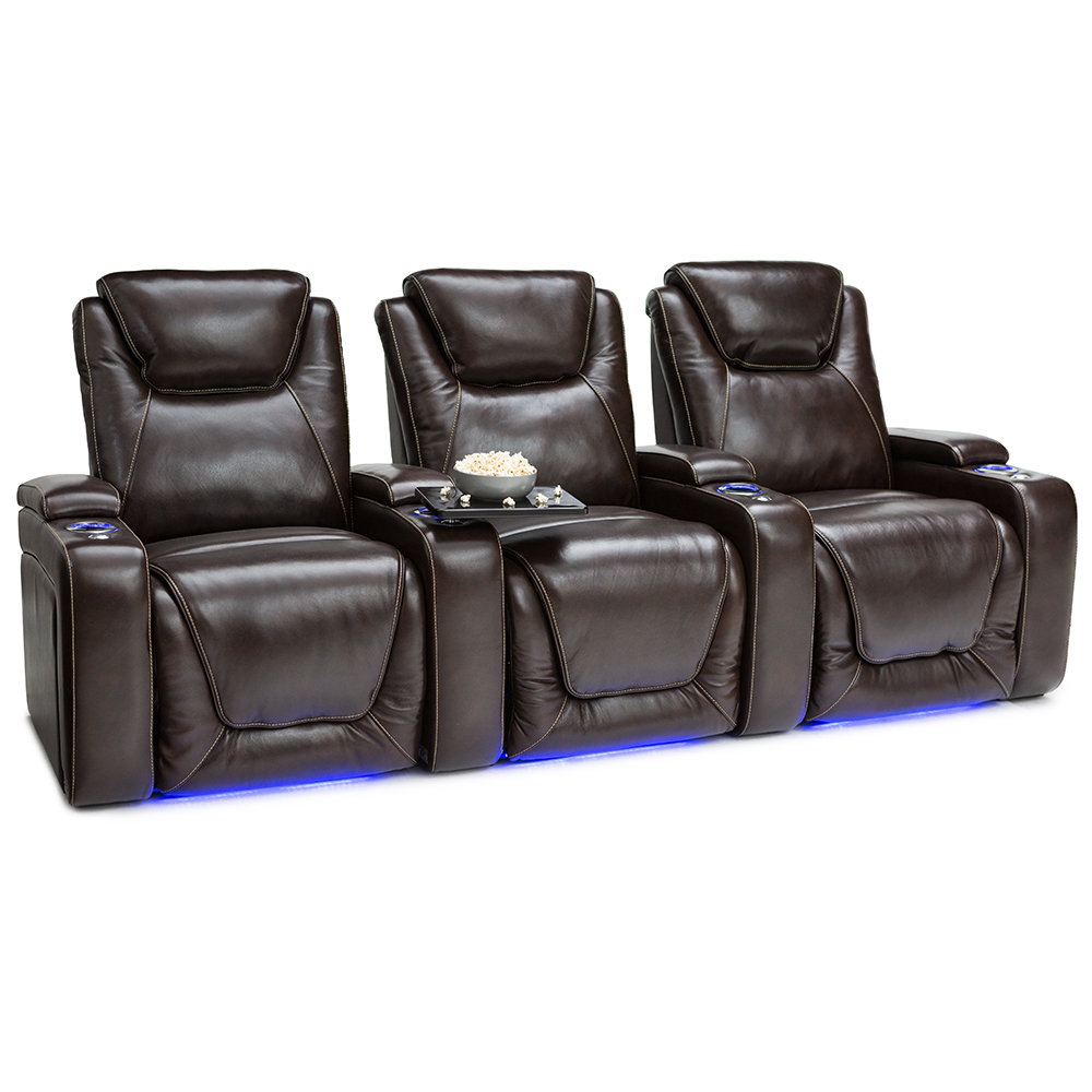 Latitude Run® 100'' Wide Genuine Leather Home Theater Seating with Cup
