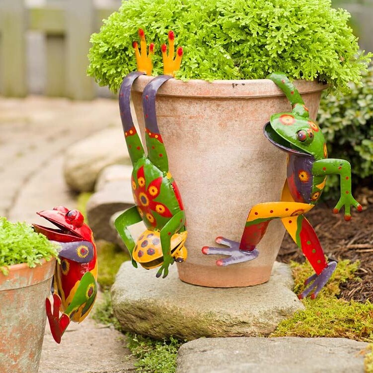Garden Collection 3 Adorable 24"Metal Frog Garden Stakes W/Butterfly Flower New! 