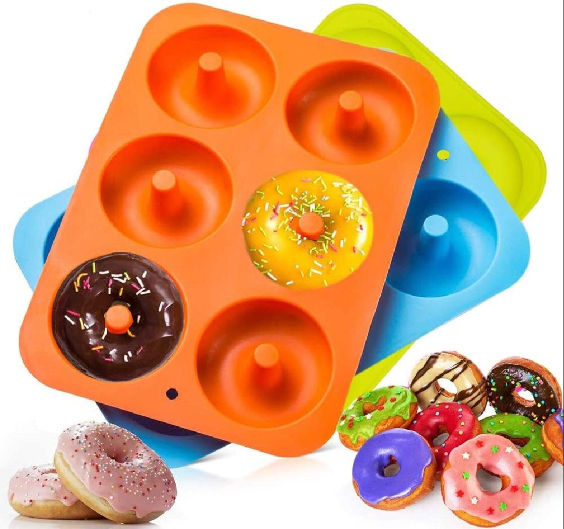 Muffins Donut Baking Pan BPA Free Mold Sheet Tray Heat Resistance Doughnut Moulds with 6 Cavities for Cakes Silicone Doughnut Mould Biscuits Bagels 