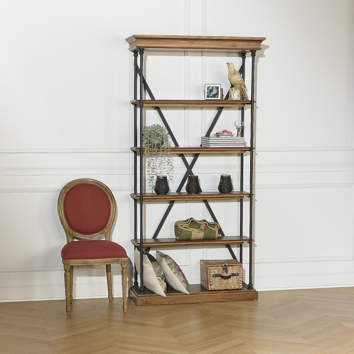 Robin Interiors MARCUS Rustic Wood Shelves with Metal Frame, Tall Narrow Shelving Unit by Robin