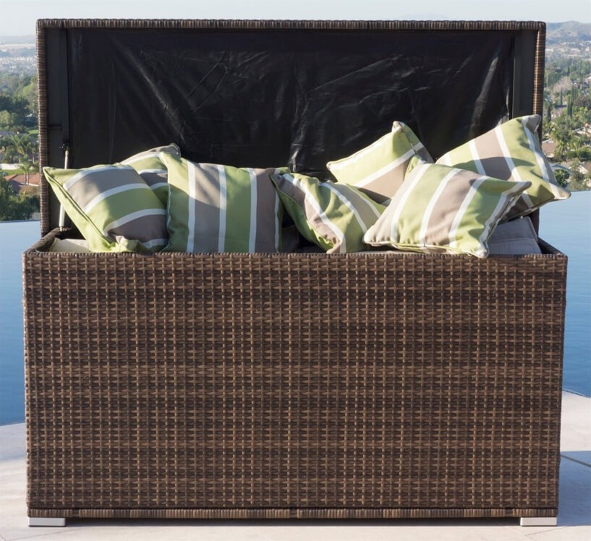 Oakmont Waterproof Patio Deck Box Outdoor Resin Wicker Storage Container Garden Furniture 120 Gallon Dark Grey 