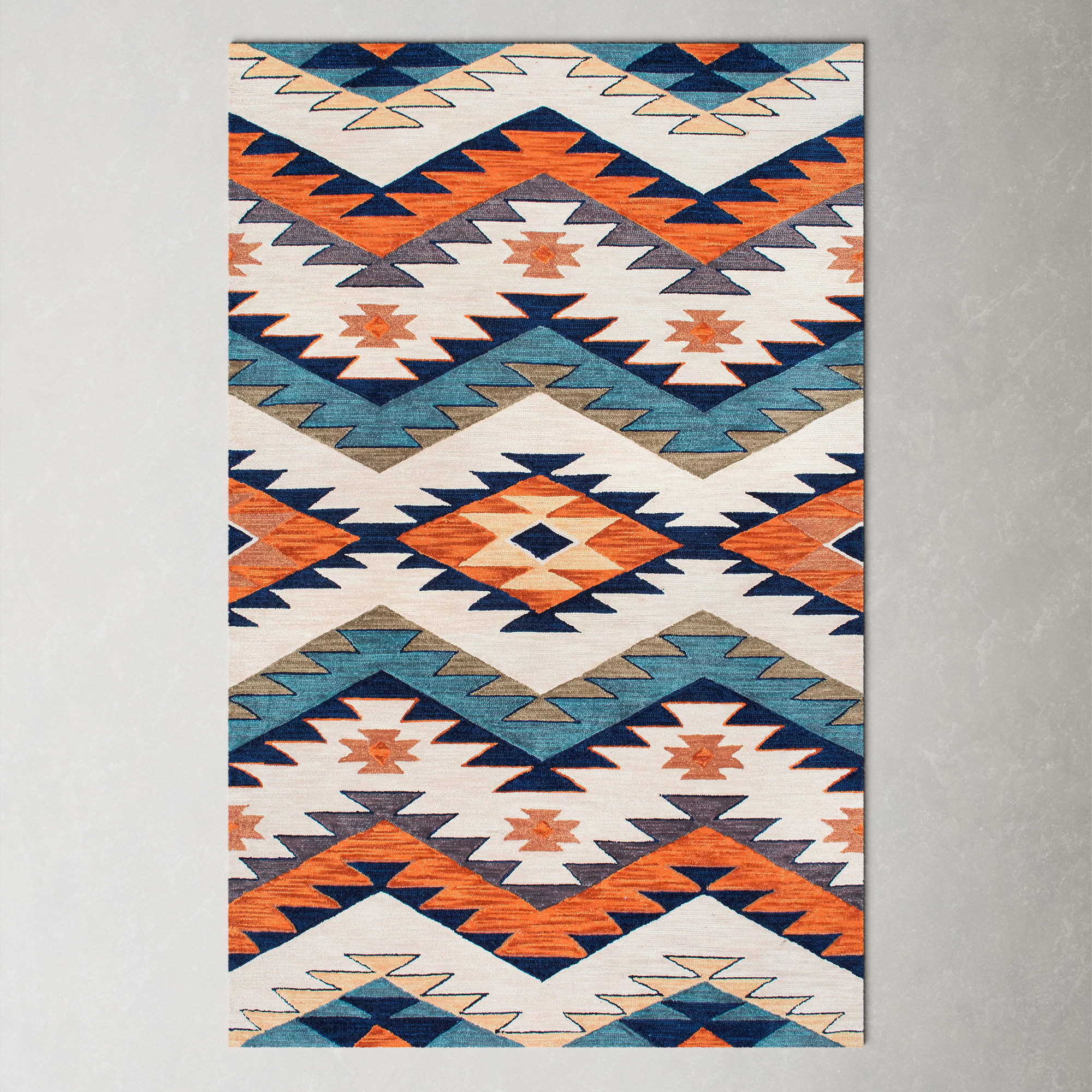 AllModern Exeter Handmade Hand Hooked Performance Orange/Cream/Navy Rug