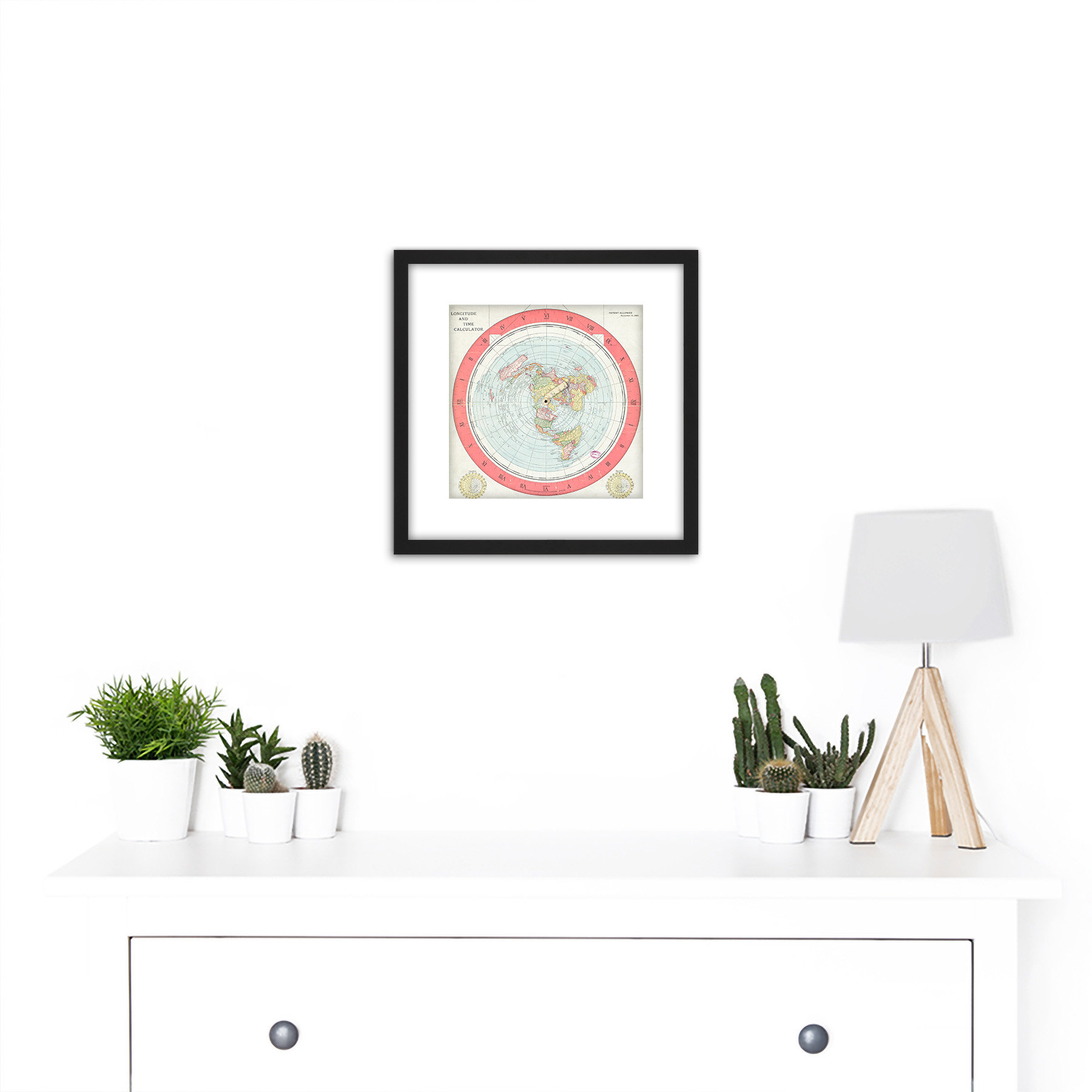 Stampa Su Tela Artery8 - Mappa Del Mondo Gleason 1892 - Calcolatore Del Tempo - XL 81x61 Cm, Quadro Wall Art Per Soggiorno