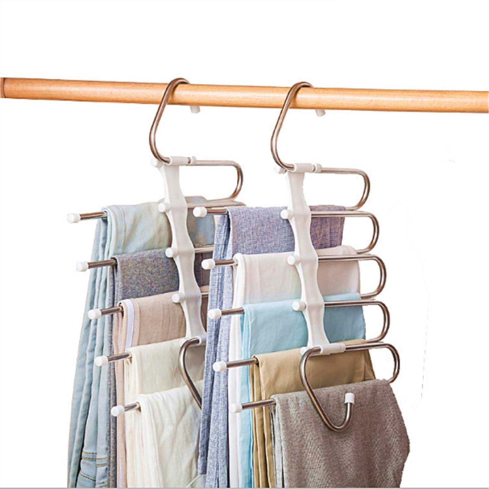 8 Pack Pants Hangers S-Type Stainless Steel Pant Hanger Closet Storage Organizer 