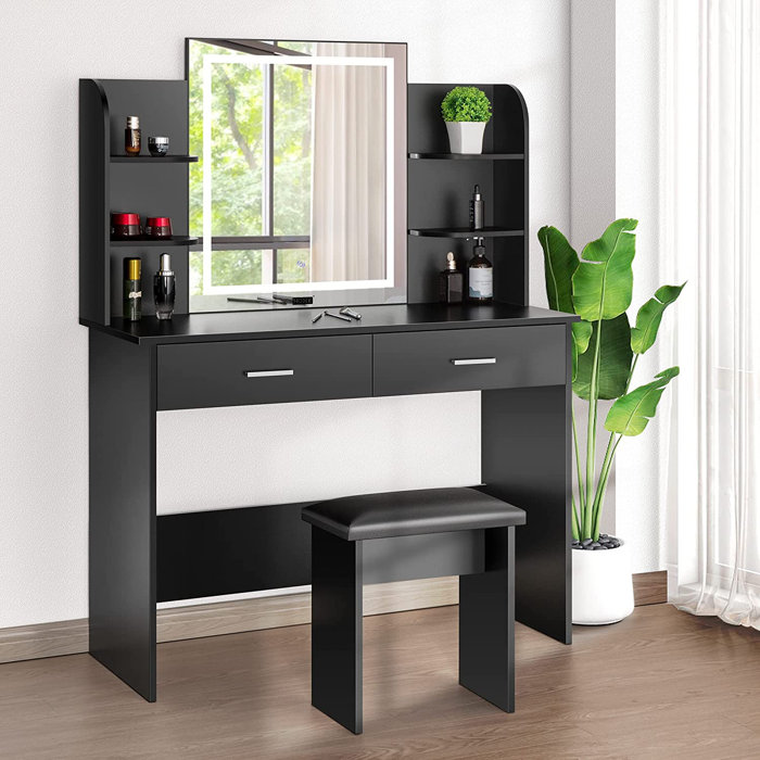Ebern Designs Decorian Makeup Vanity Table Set With 3-colour Dimmable 