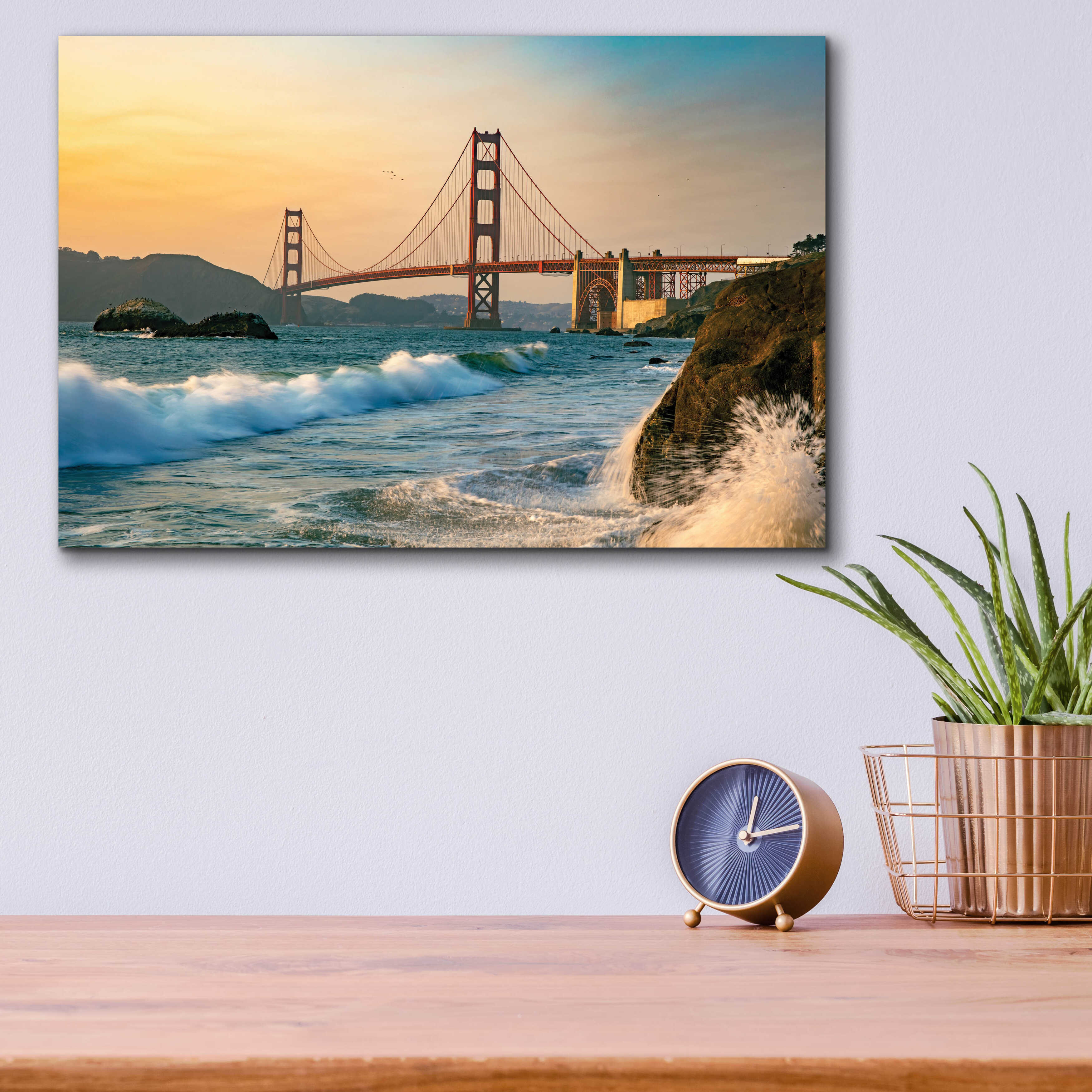 Dovecove Epic Art 'Golden Gate Bridge Sunset With Wave Acti Golden Gate