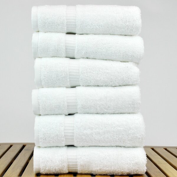 Set of 6 Dobby Border White Eco Cotton Six Piece Towel Set 