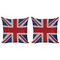 ARLINENS 100% Cotton Union Jack/British Flag Vintage Style 45x45 cm Union Jack Black Grey, Pack of 2 Home Decorative Cushion Cover Size 18x18