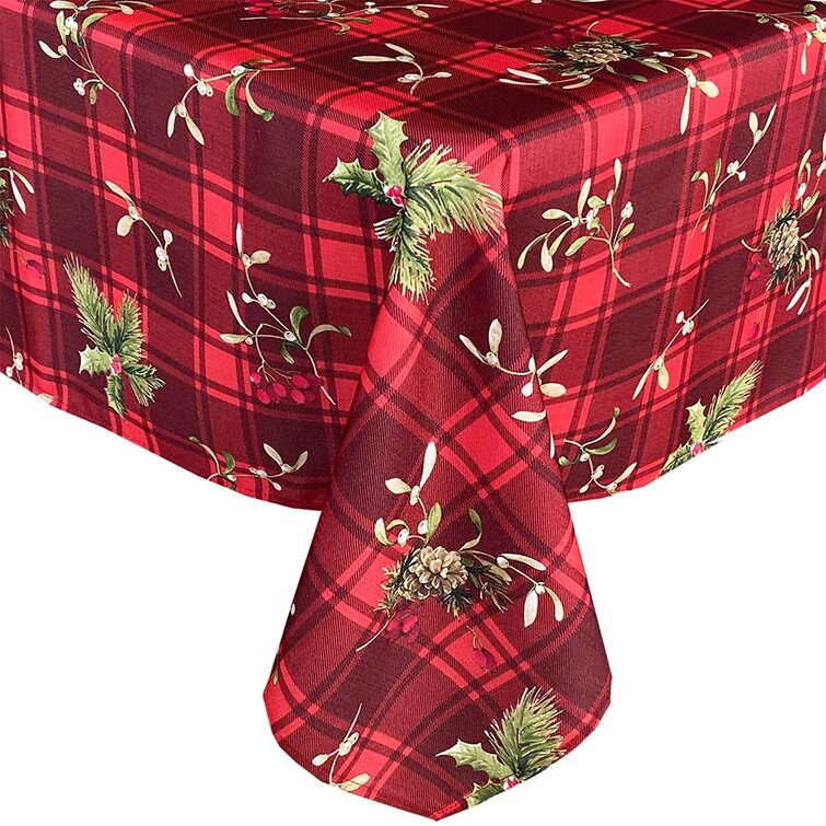 Gold and Green Christmas Tartan Plaid Tablecloth in Red Easy care Non iron. 
