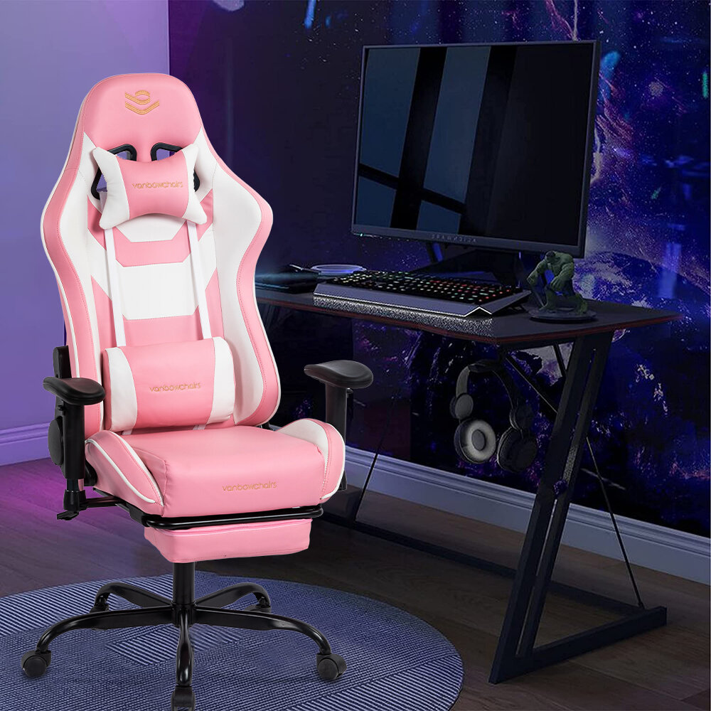 Massage Gaming Chair Racing Recliner Computer Desk Chair w/Footrest Pink 