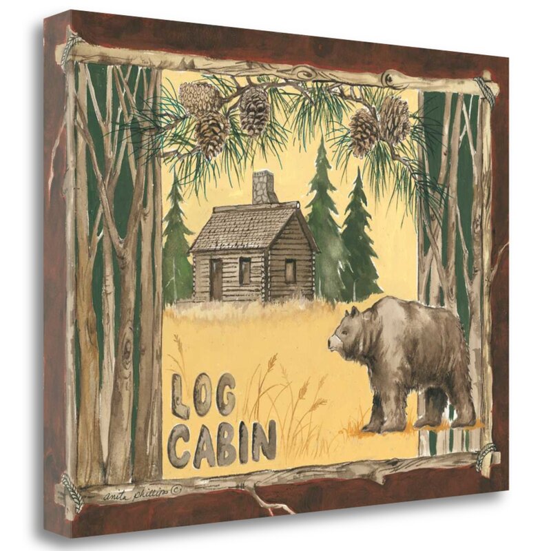 Log Cabin Bear by Anita Phillips - Wrapped Canvas Graphic Art