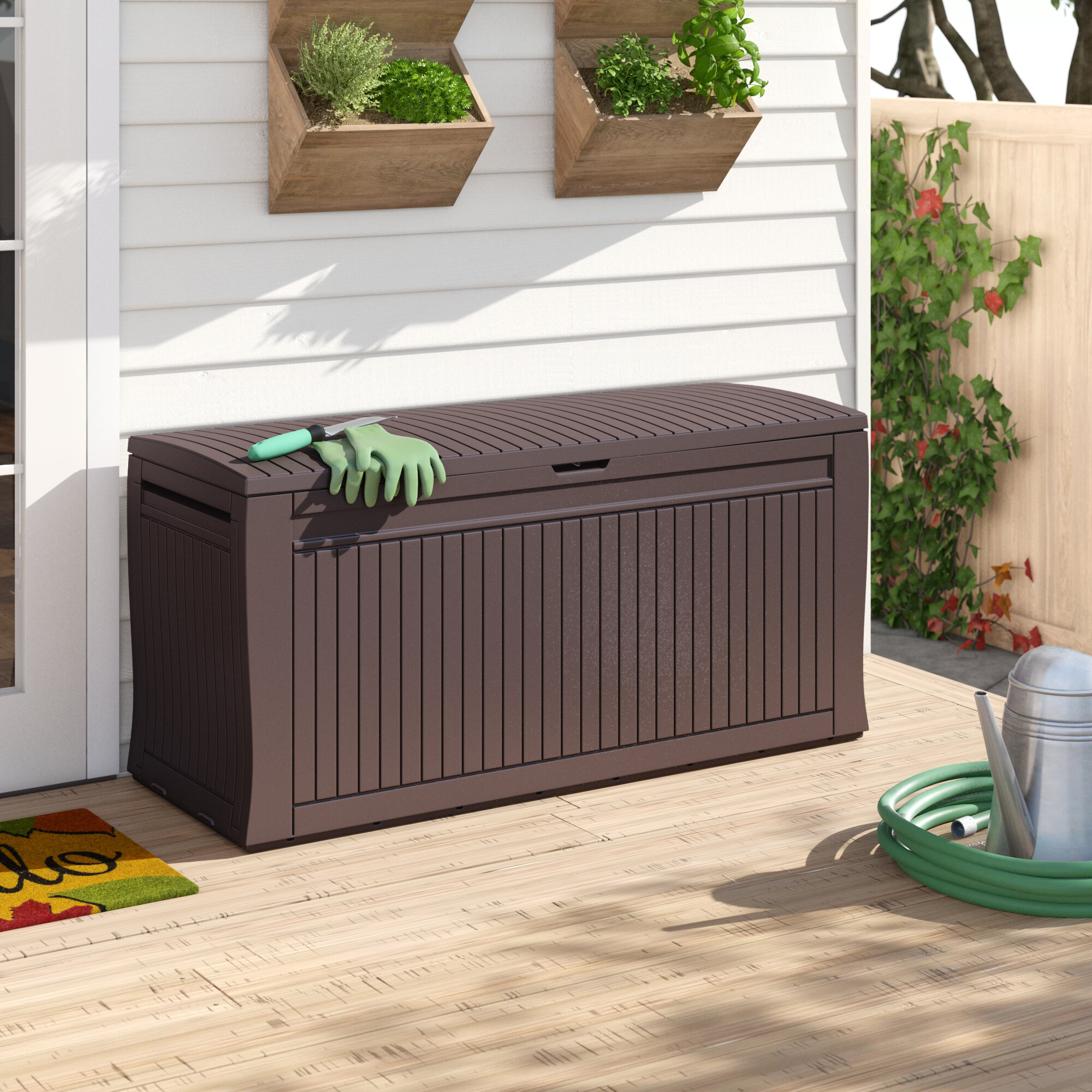 Weatherproof Outdoor Garden Storage Box Grey Wood Effect Small 