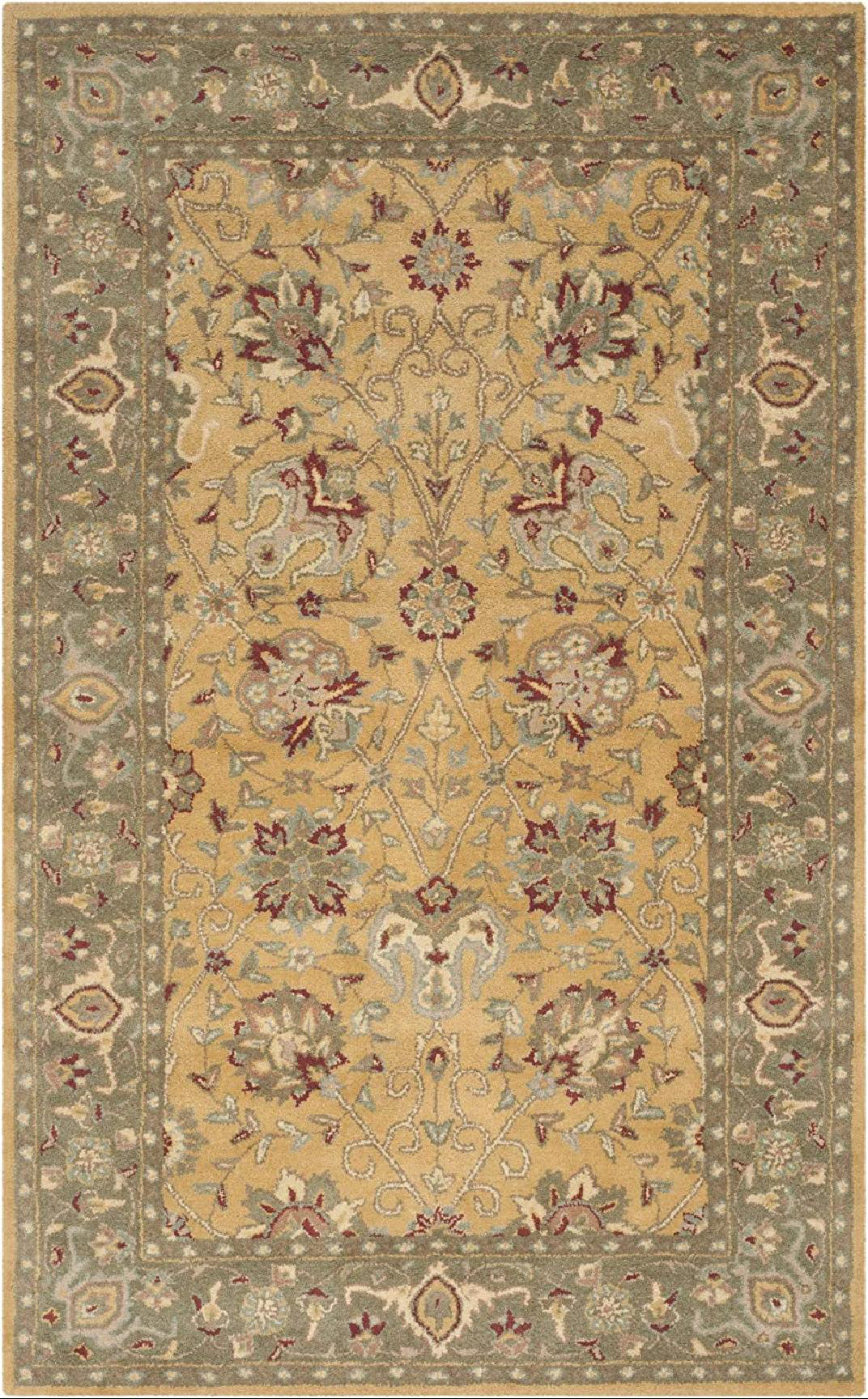 Bungalow Rose Handmade Traditional Oriental Premium Wool Area Rug. Gold