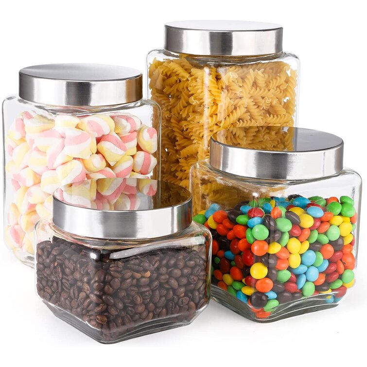 Stainless Steel Canister With Glass Lids Set Of 4 For Tea Coffee Sugar Storage 