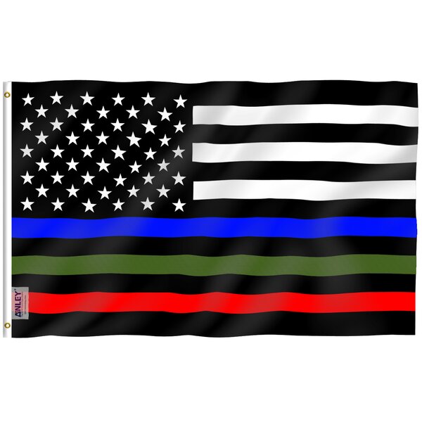 3x5 USA Flag American Flag Blue Line Flag 2 Flags Premium Set Honor Police 