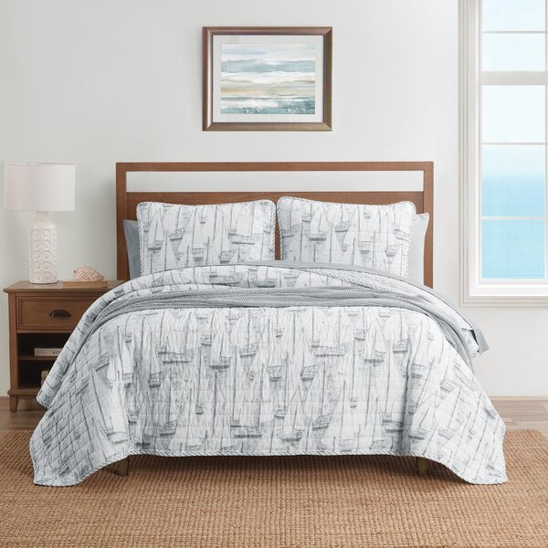 Details about   Ocean Quilted Bedspread & Pillow Shams Set Sailing Boat on the Sea Print 