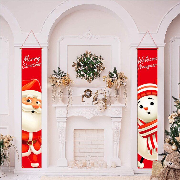 Merry Christmas Banner Porch Sign Decorations Door Hanging Welcome Xmas Snow 