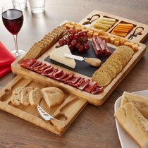 Wooden Charcuterie Platter Serving Tray for Meat 4 Stainless Steel Knives Includes 2 Ceramic Bowls Fruit & Crackers Casafield Organic Bamboo Cheese Board Gift Set Slate Labels and Chalk 