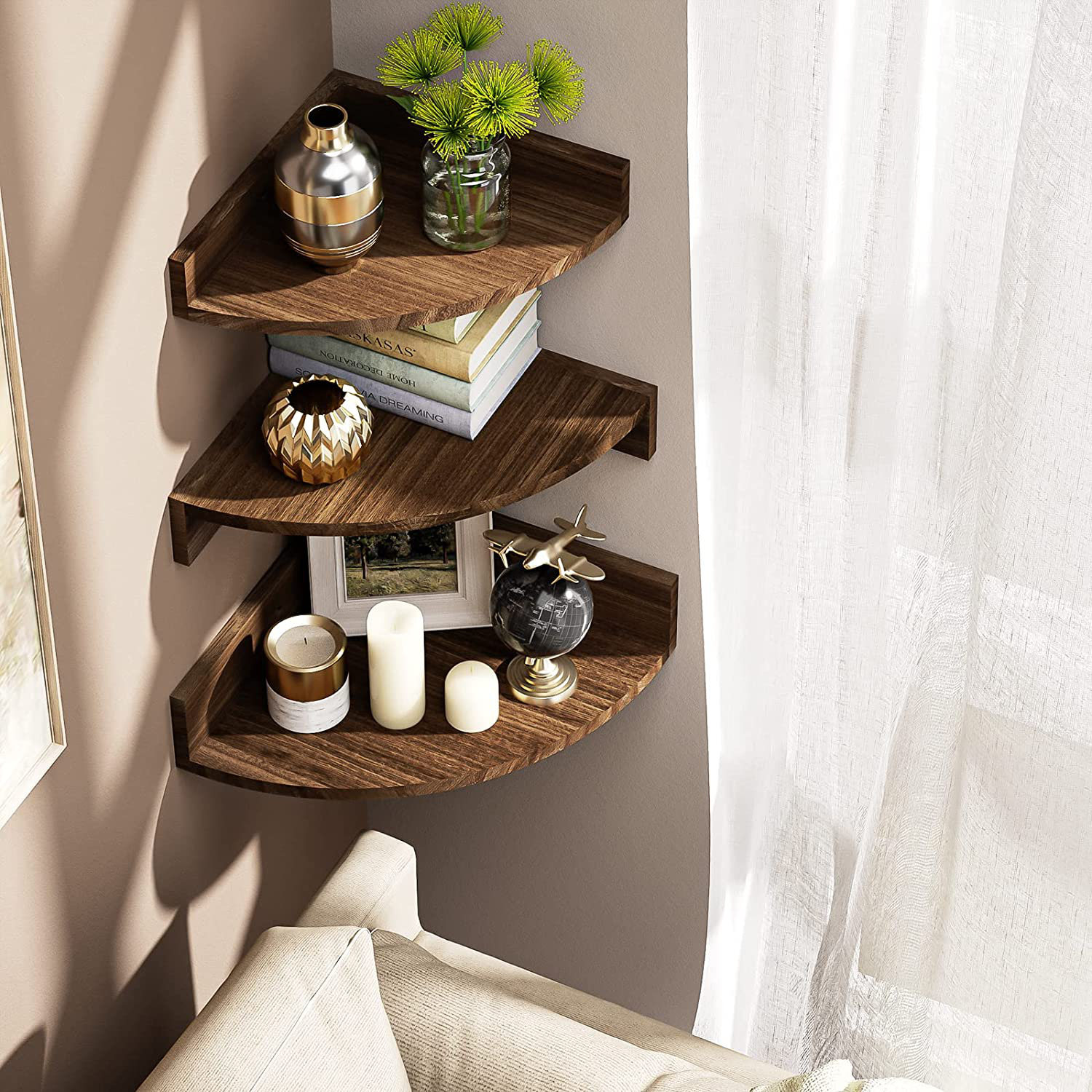 Millwood Pines Corner Shelf Wall Mount, Set Of 3 Floating Shelves For