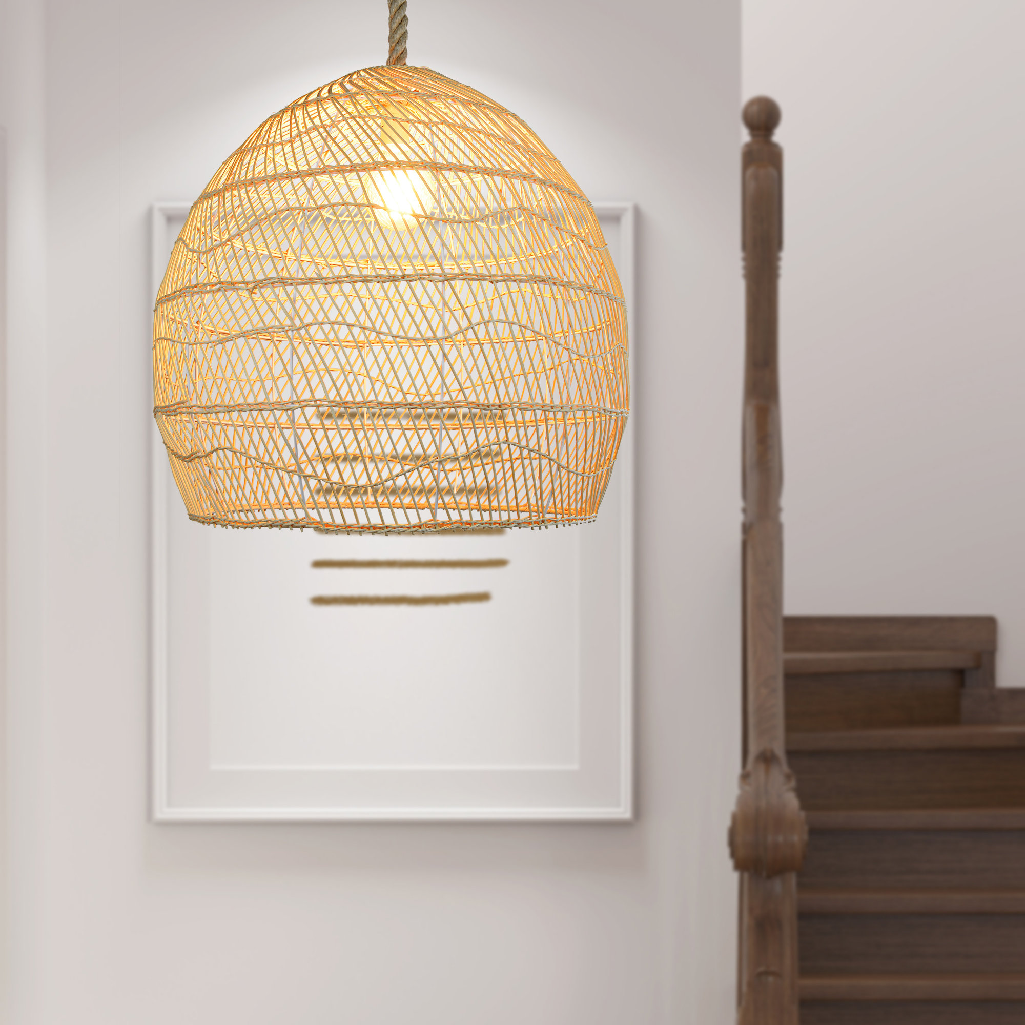 Bayou Breeze Rattan Bamboo Wicker Pendant Lights, Bamboo Lantern