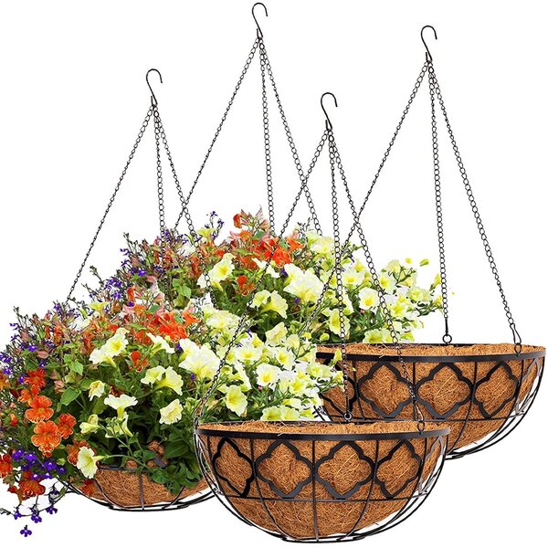 3Pcs Coconut Shell Hanging Pot Flower Basket Orchid Planter Balcony Decor Wood 