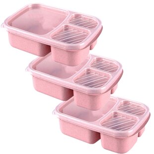 3 Compartment Multicolor Plastic Bento Lunch Box Food Storage Container 4 Pack 
