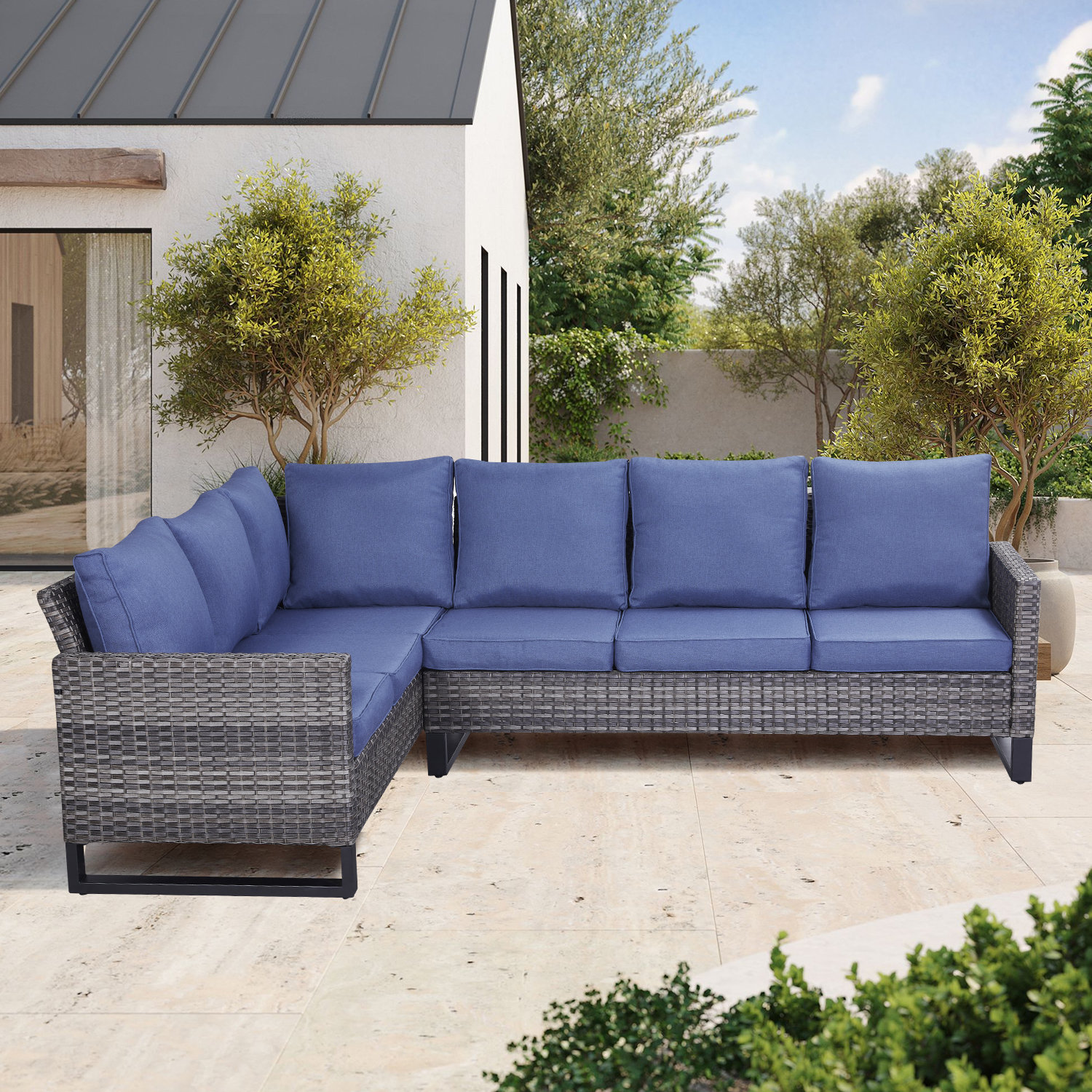 Latitude Run® 71.26'' Wide Outdoor Wicker UShaped Patio Sectional with Cushions Wayfair