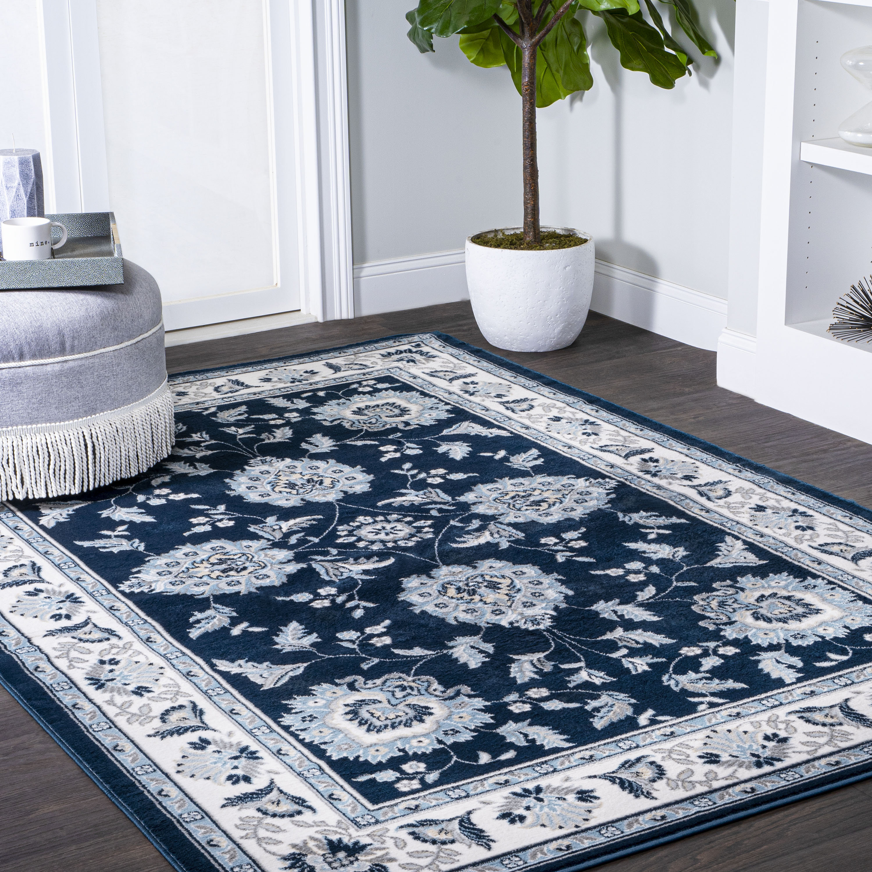 Charlton Home® Yeghivart French Cottage Navy/Ivory Area Rug & Reviews