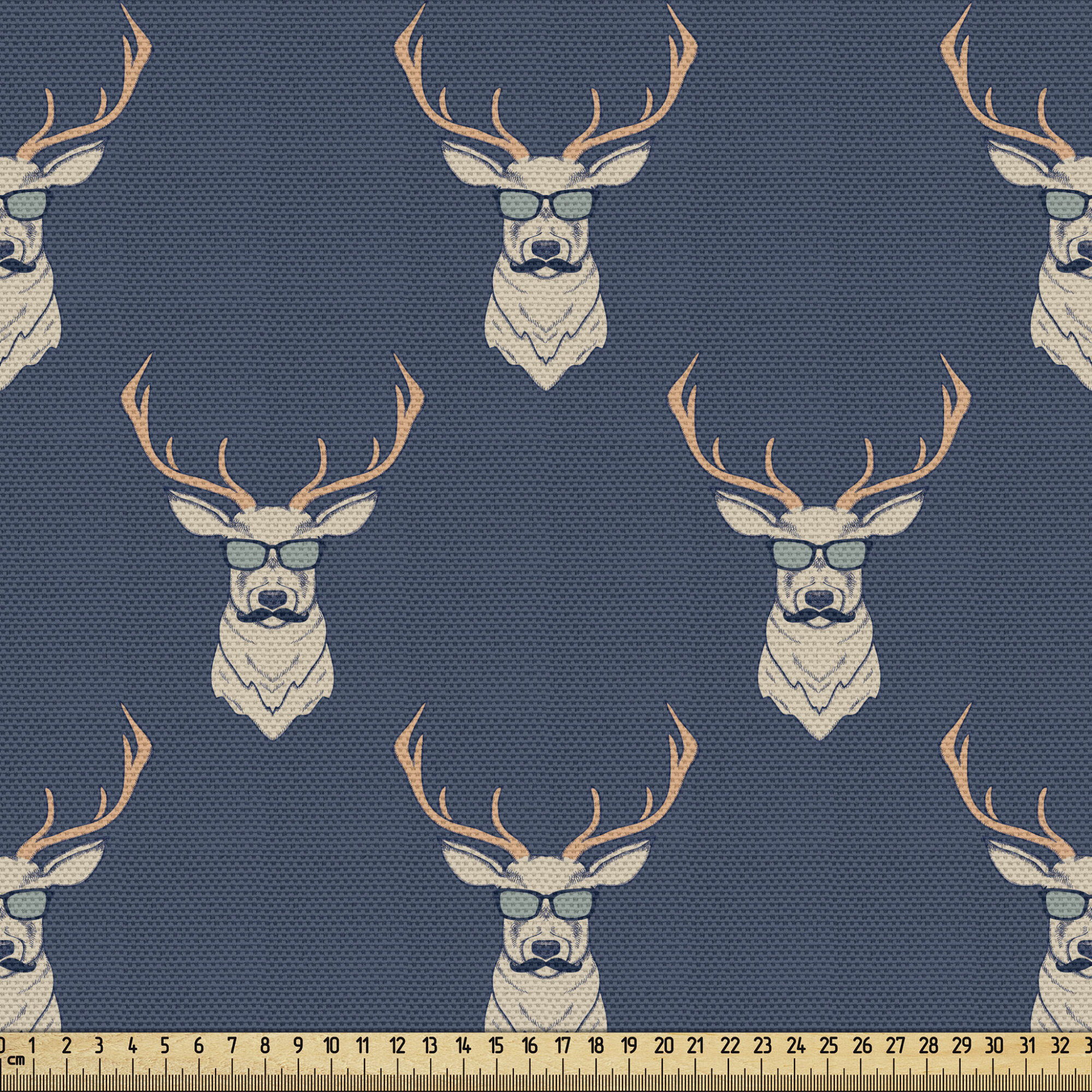 East Urban Home fab_50112_Deer Fabric By The Yard, Hipster Inspired Antlers  Glasses Mustaches Funny Animal Pattern Woodland Vintage, Decorative Fabric  For Upholstery And Home Accents, Slate Blue Tan | Wayfair