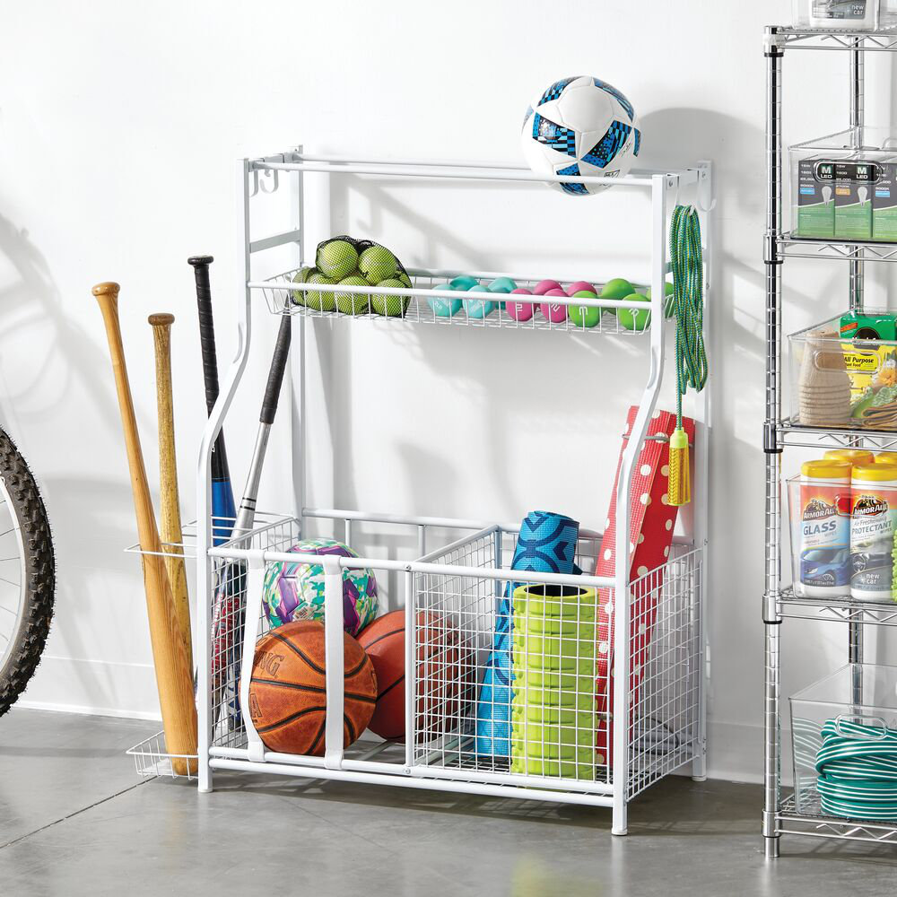 Mdesign Metal Heavy Duty Garage Sports Storage Rack With Top Shelf
