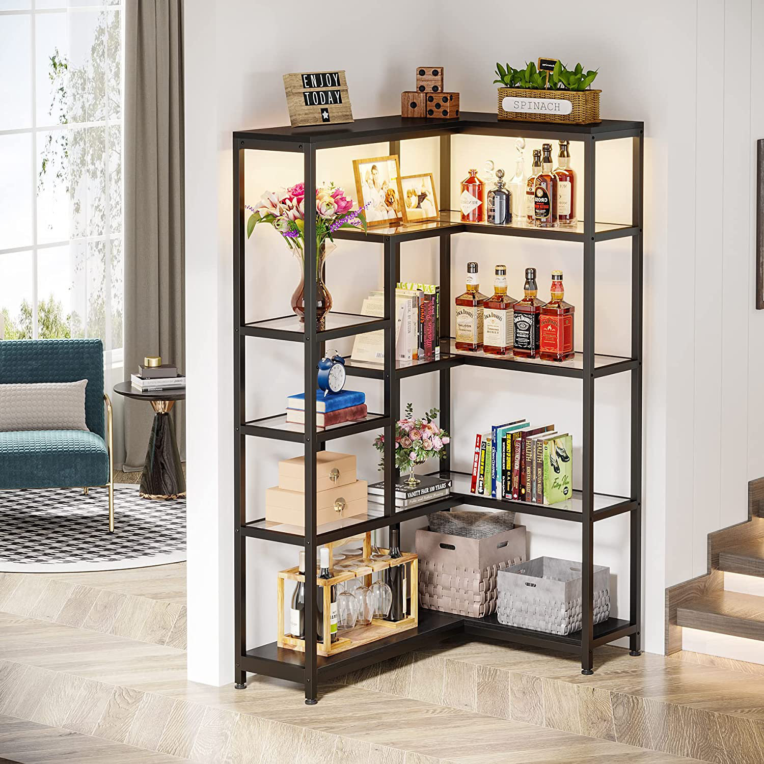 Latitude Run® Highworth 69.29'' H x 39.36'' W Steel Corner Bookcase