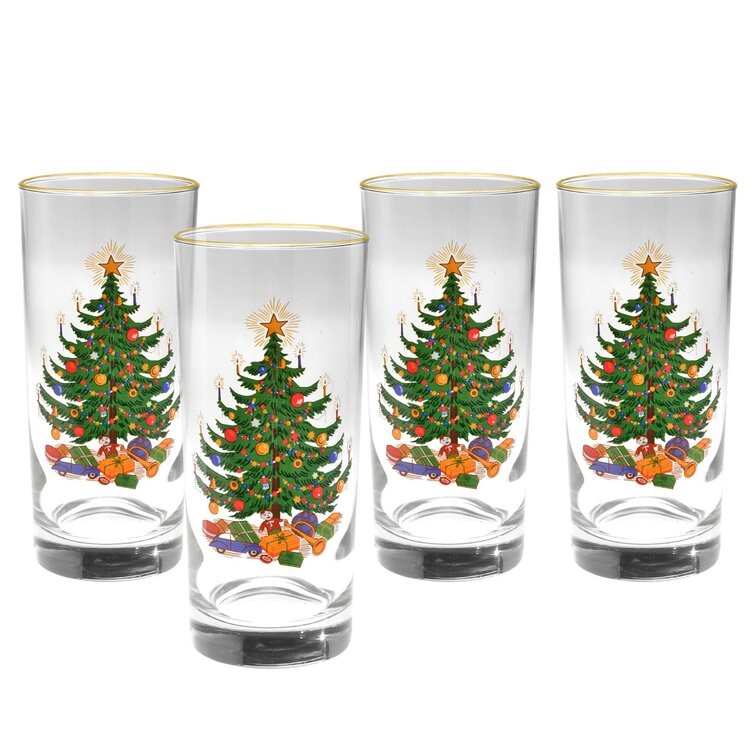 Christmas Trees Stemless Wine Glass 15 Oz  Trees Holiday Beverage 