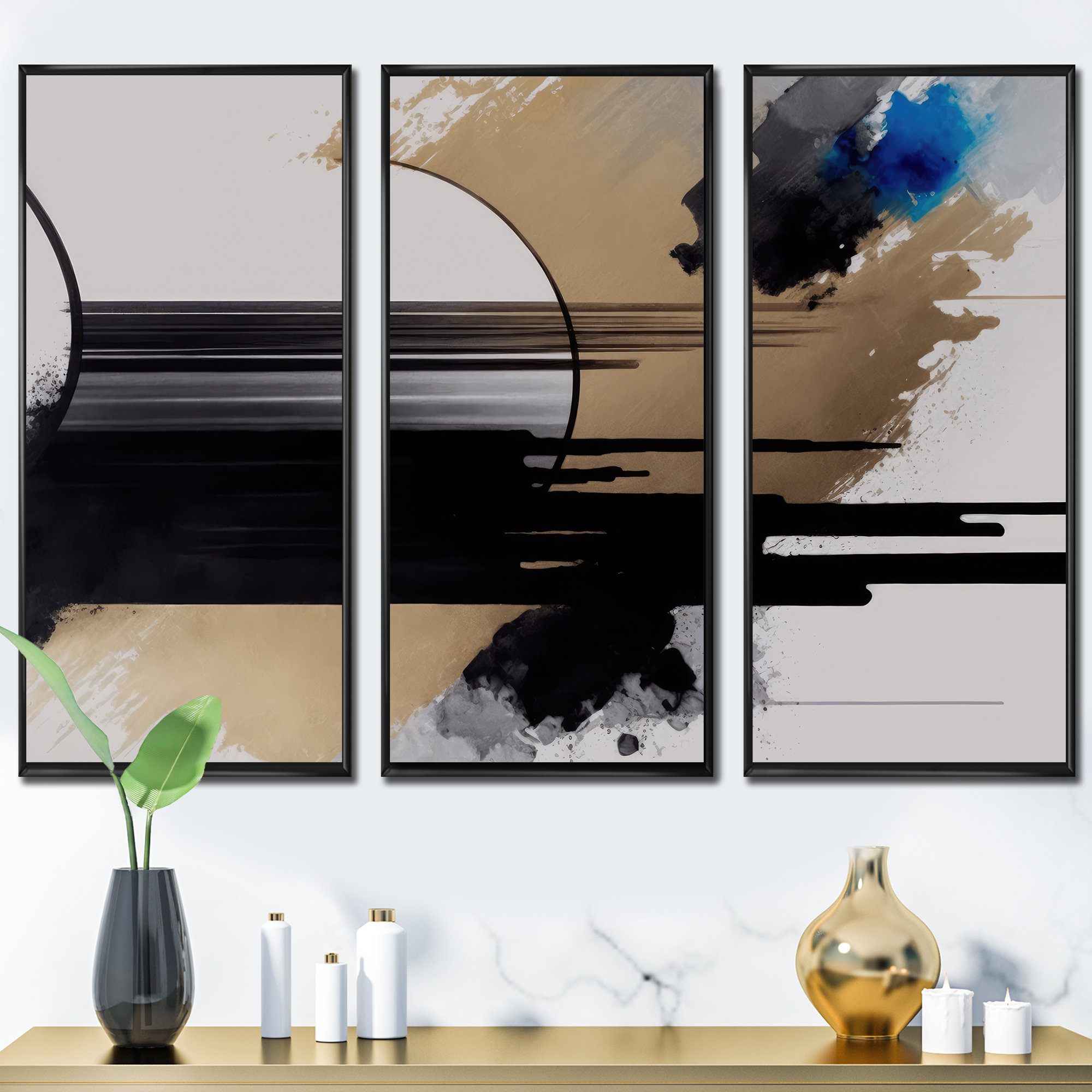 Ivy Bronx Devahn Blue Minimalist Abstract I On Canvas 3 Pieces Print ...