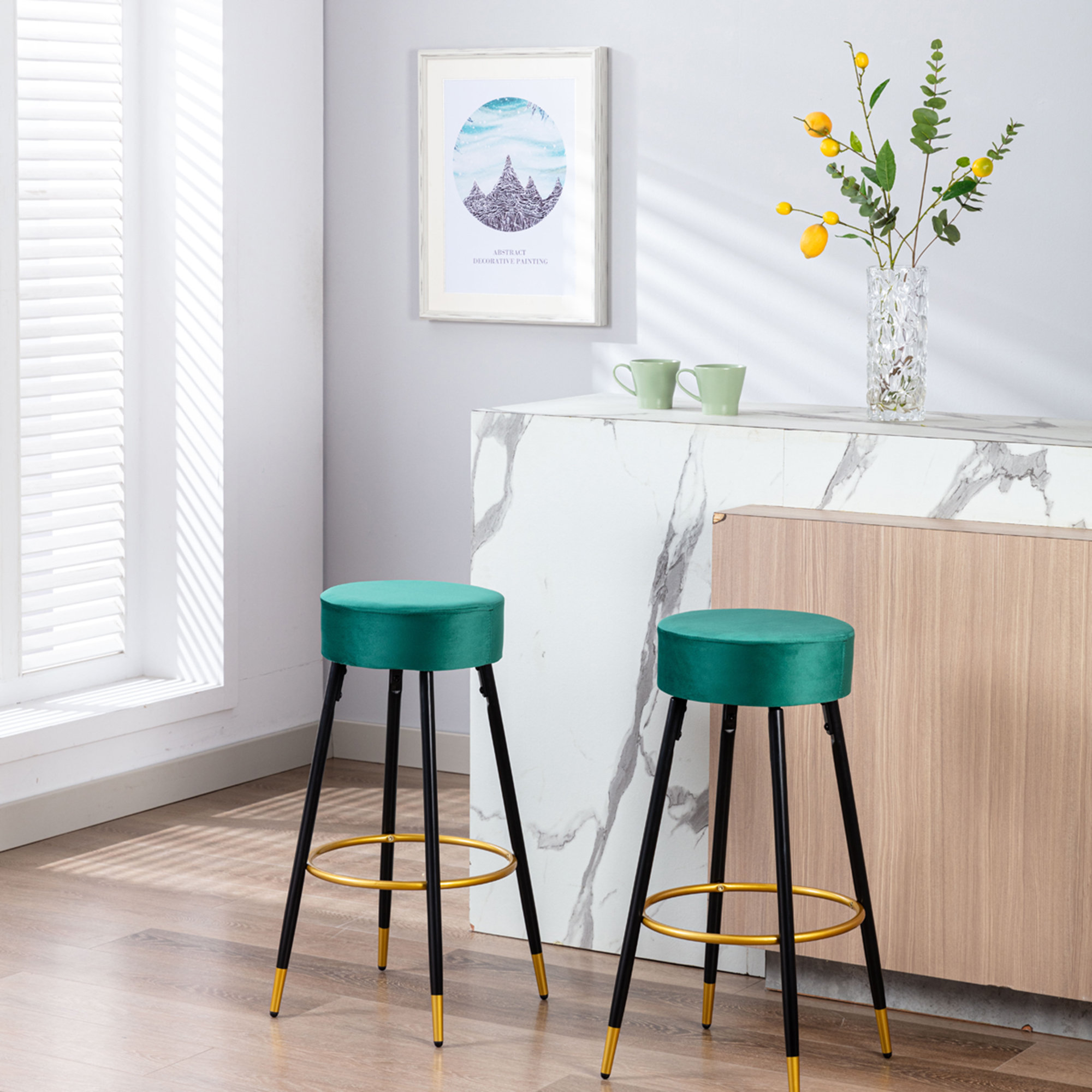 Everly Quinn Counter Height Bar Stools Set Of 2, Velvet Kitchen Stools