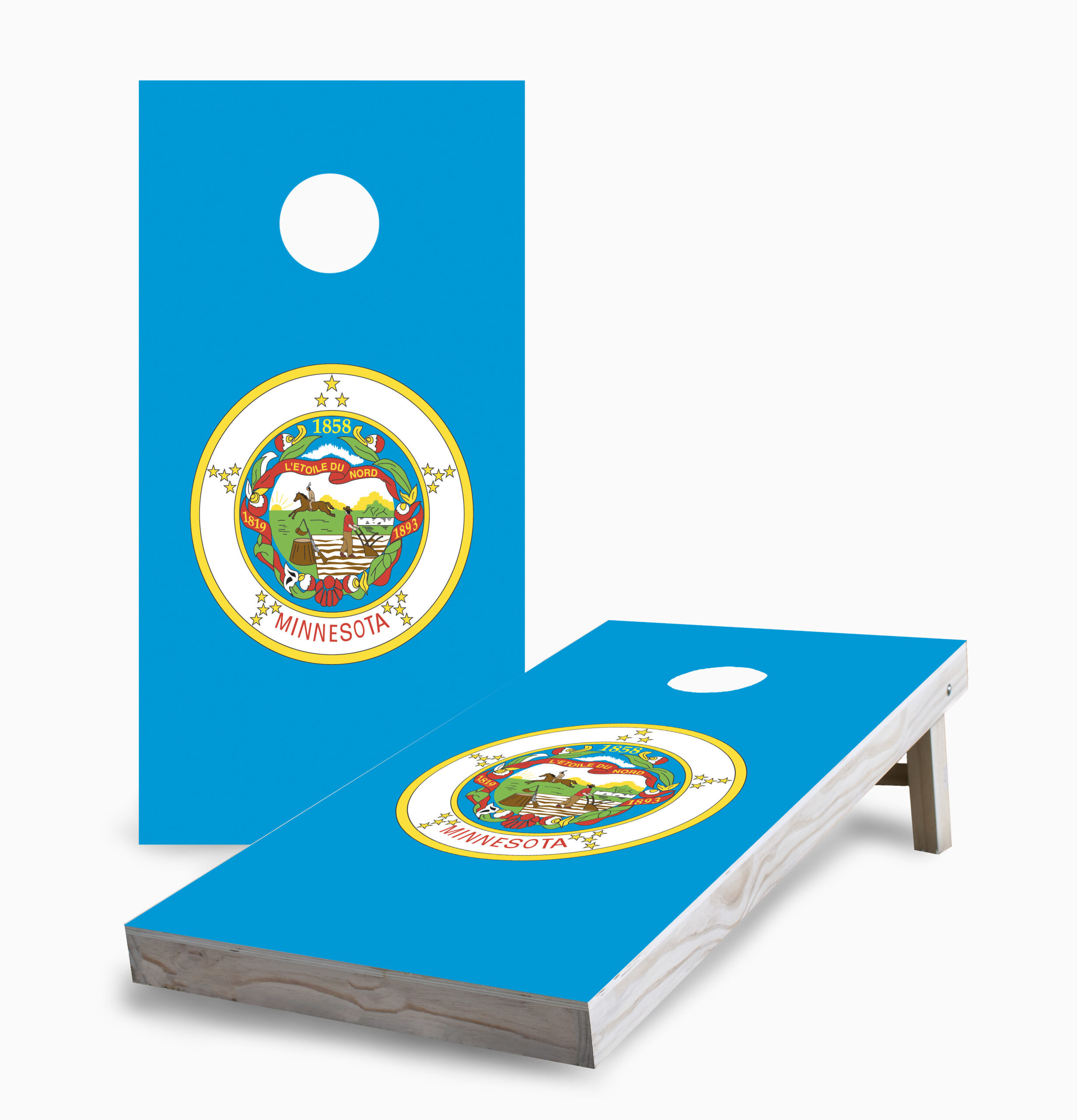 Minnesota State Flag Outline (Black Background) Cornhole Boards | Corn Hole Boards | Bag Toss