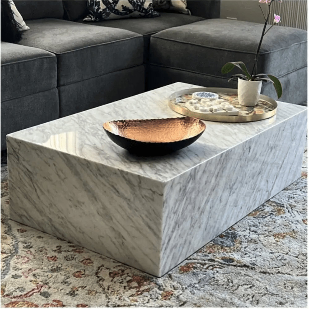 BETACH Genuine Marble Block Coffee Table Carrara Marble Wayfair