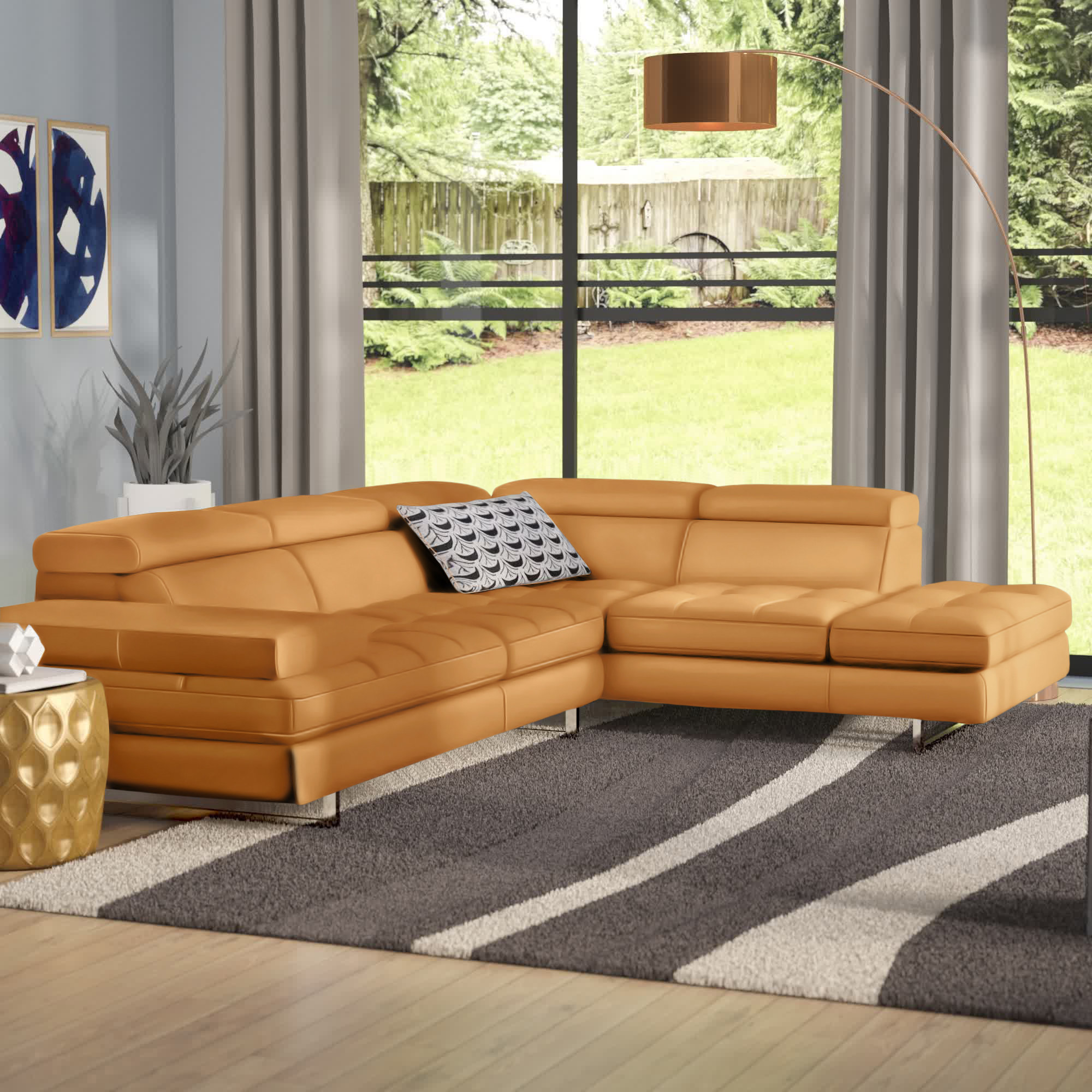 Hugo 114″ Wide Genuine Leather Sectional