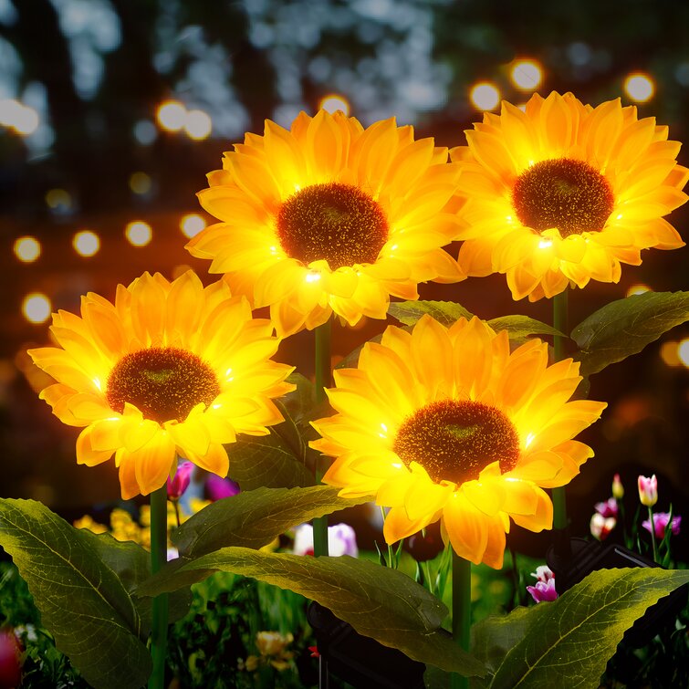 2 Pack Outdoor Yard Garden Solar Power Waterproof Sunflowers Lights Patio Decor 