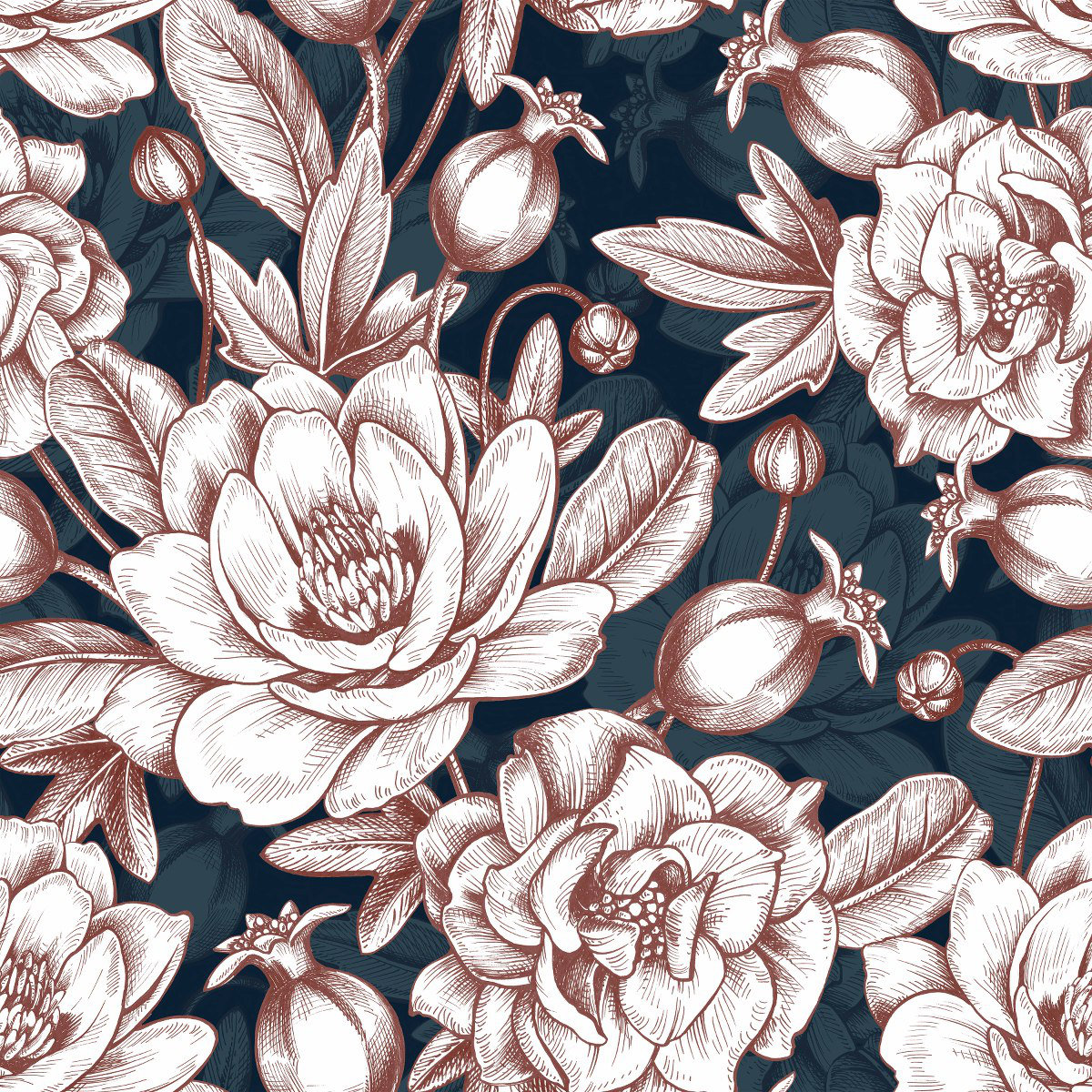 Red Barrel Studio® Dark Wallpaper With Large Flowers Floral Wallpaper