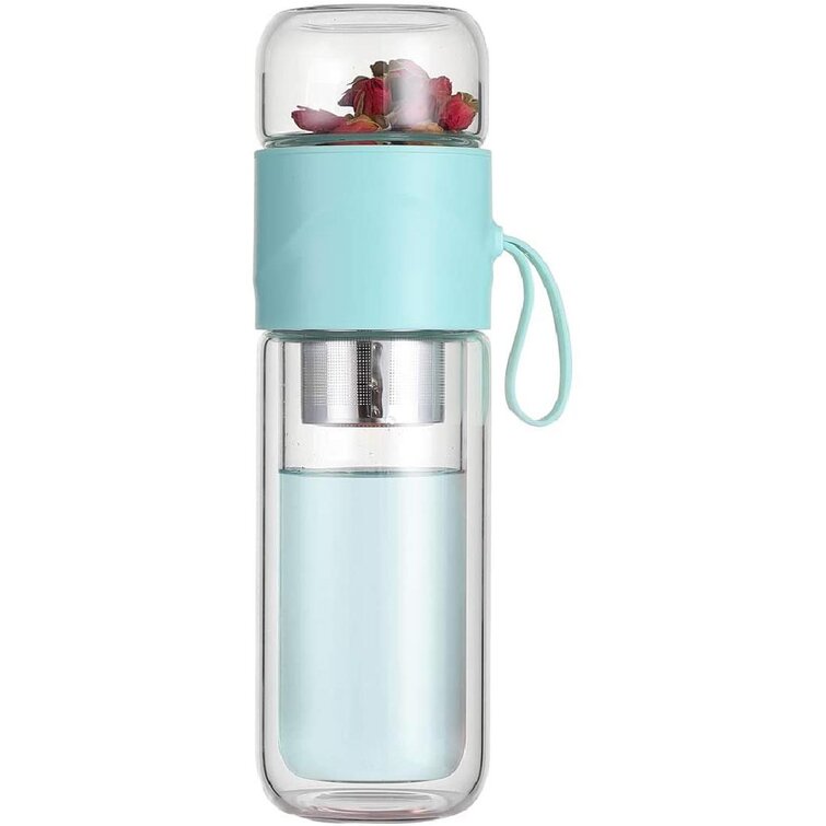 Water Glass Bottle With Tea Strainer Infuser Drink Coffee Vacuum Cup Travel Mug 