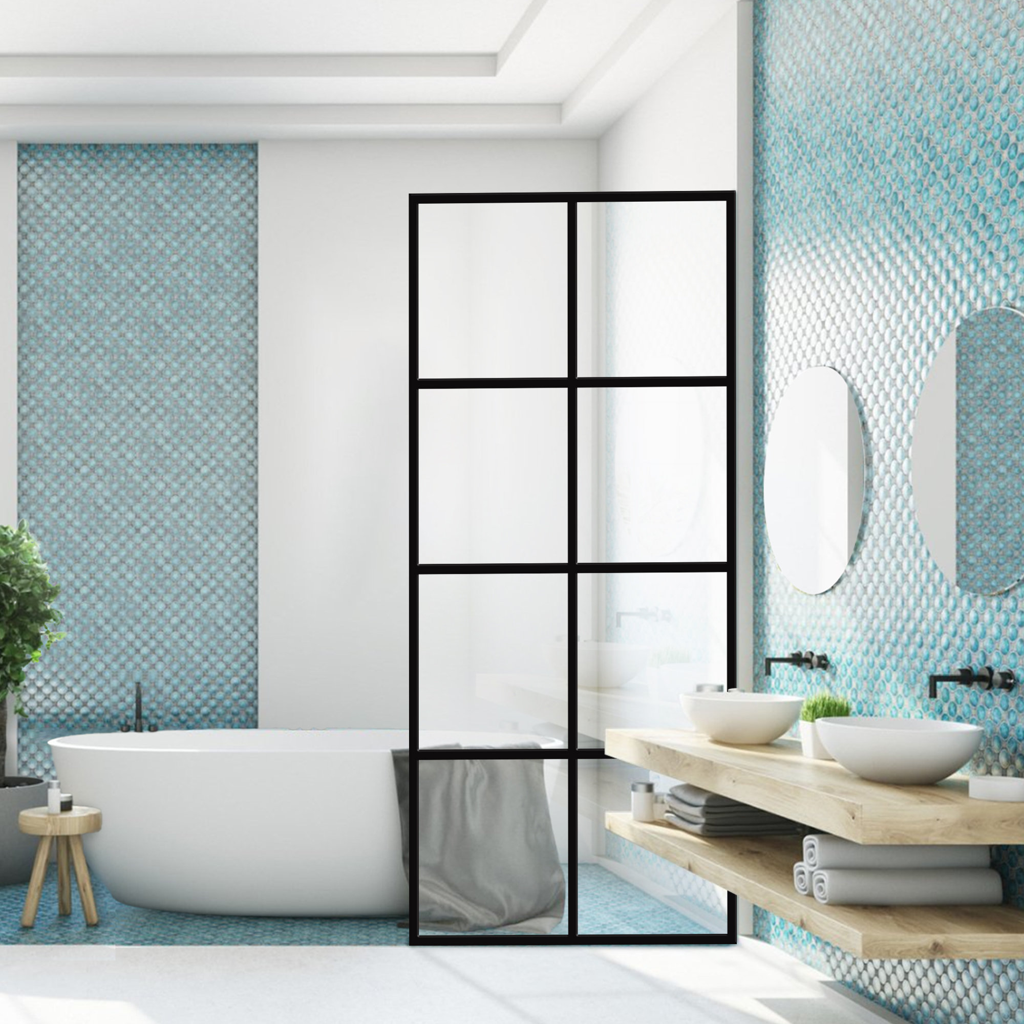 Fab Glass and Mirror Madeira 34" x 72" Framed Fixed Glass Panel, Shower