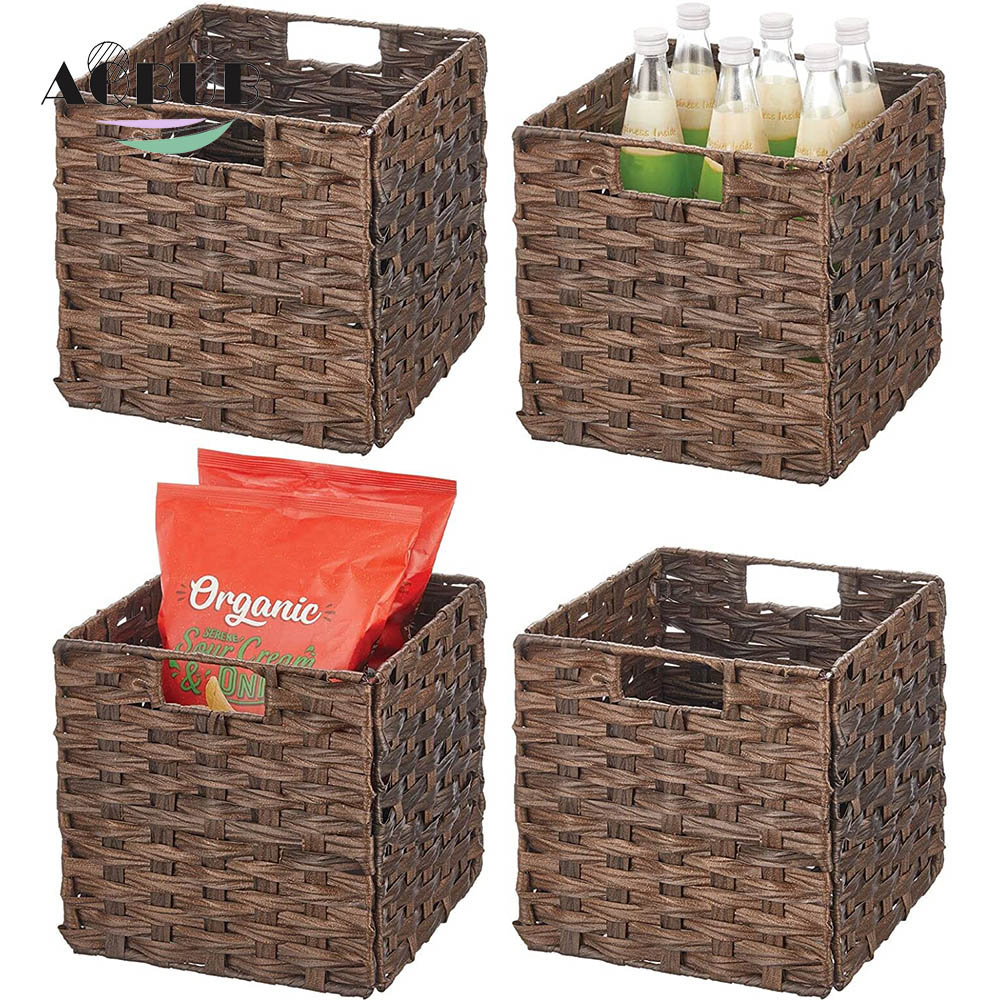 AQUABUBINC Woven Farmhouse Kitchen Cubicle Food Storage Organizer Bin