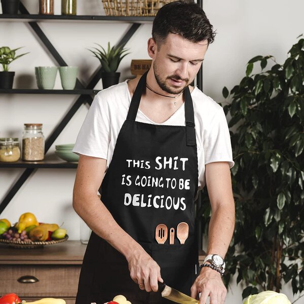 Funny Cooking Grilling BBQ Aprons for Men Adjustable Chef Kitchen Apron with 2 