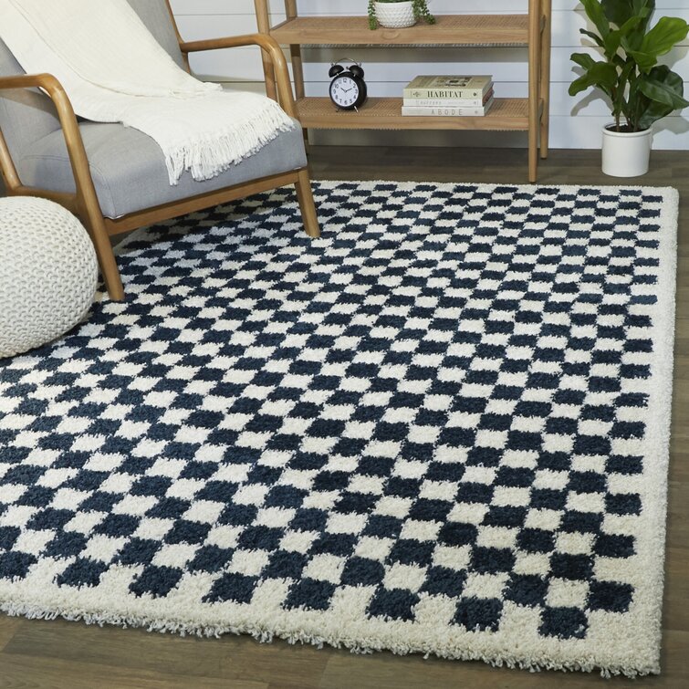 Modern Rug Black and White Checked Rugs Thick Geometric Living Room Carpet Mat 